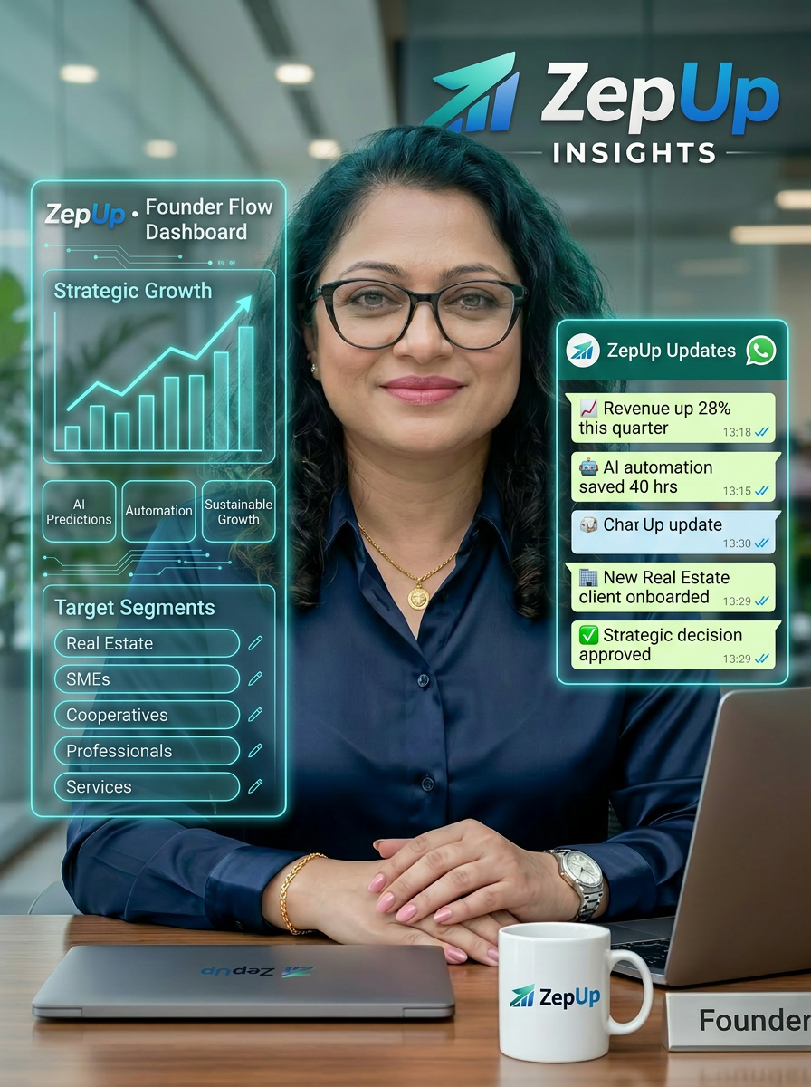 Confident founder running an AI-powered intelligent business